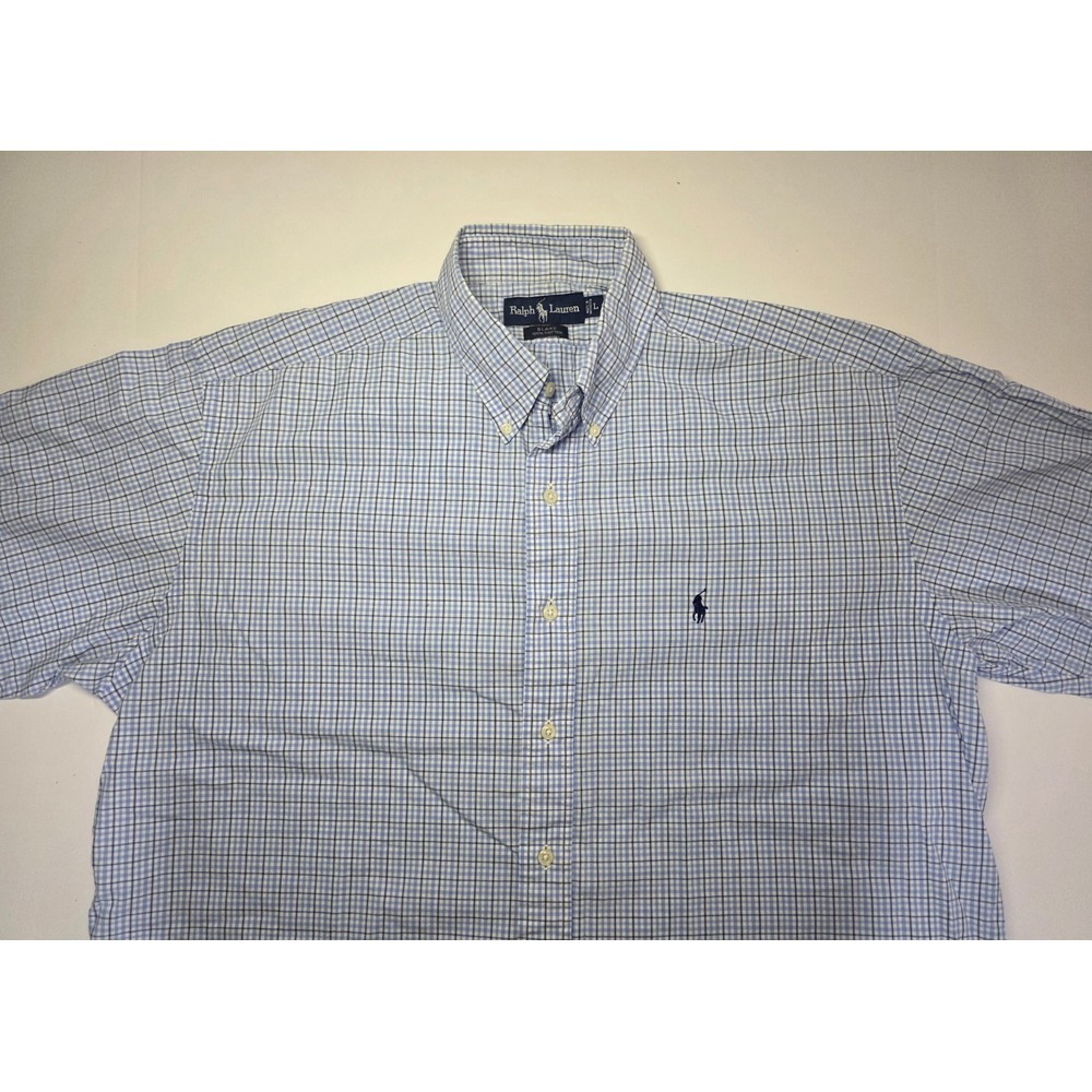 Ralph Lauren Blake Mens Size L Blue Check Short Sleeve Button Down